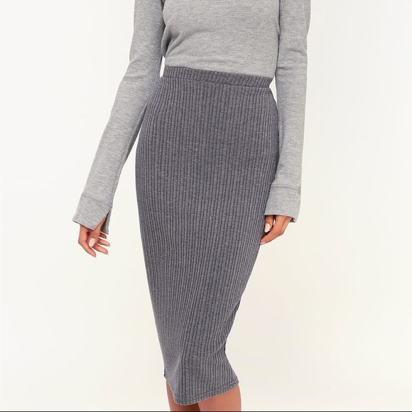 Lulus Dresses & Skirts - Lulu's • Candi Grey Ribbed Knit Midi Skirt